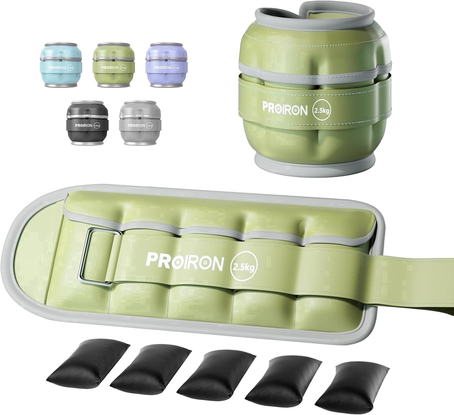 PROIRON Adjustable Ankle Weights set of 2, PU leather, 1-5lb per leg, Comfortable, Night-Safe Reflectivity, Green