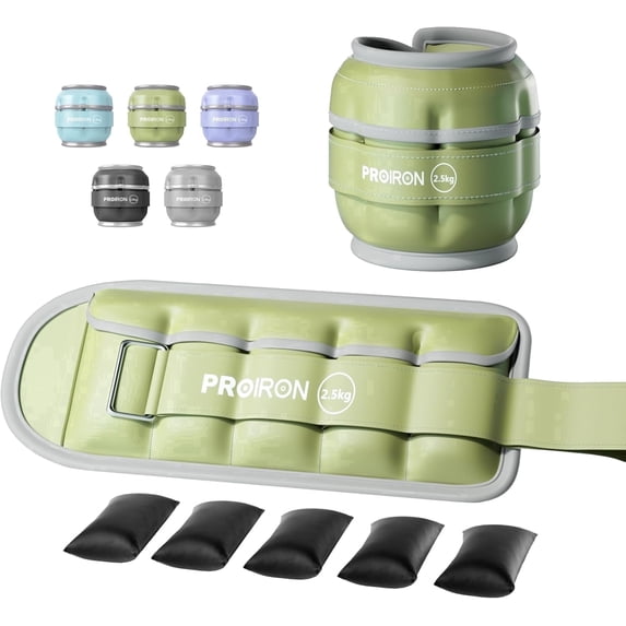 PROIRON Adjustable Ankle Weights set of 2, PU leather, 1-5lb per leg, Comfortable, Night-Safe Reflectivity, Green