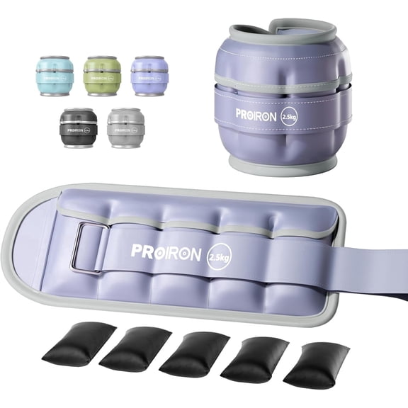 PROIRON Adjustable Ankle Weights set of 2, PU leather, 1-5lb per leg, Comfortable, Night-Safe Reflectivity, Purple