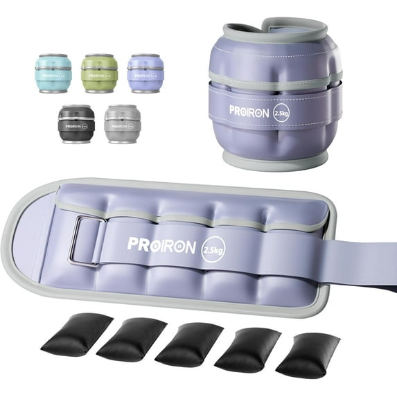 PROIRON Adjustable Ankle Weights set of 2, PU leather, 1-5lb per leg, Comfortable, Night-Safe Reflectivity, Purple