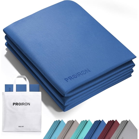 PROIRON Foldable Travel Yoga Mat 0.24" TPE, Folding Exercise Mat Non Slip for Yoga Pilates Camping Outdoors, Lightweight Packable, Blue
