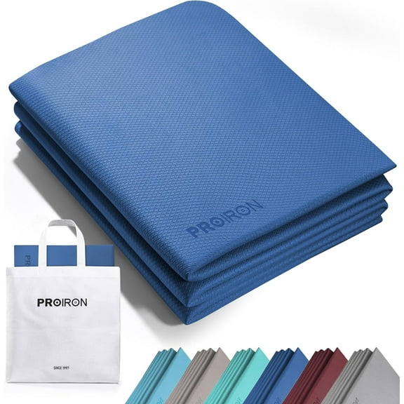 PROIRON Foldable Travel Yoga Mat 0.24" TPE, Folding Exercise Mat Non Slip for Yoga Pilates Camping Outdoors, Lightweight Packable, Blue