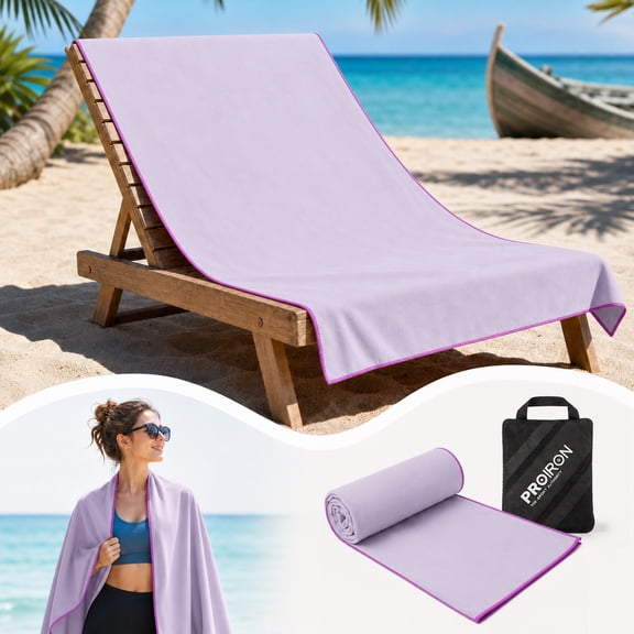 PROIRON Microfiber Beach Towel, 64"x 32" Oversized. Quick Dry Lightweight Absorbent, Storage Bag, Swimming Towel for Beach, Travel, Camping, Swimming. 1 Pack- Taro Purple