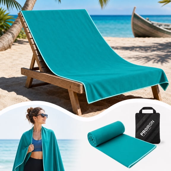 PROIRON Microfiber Beach Towel, 64"x 32" Oversized. Quick Dry Lightweight Absorbent, Storage Bag, Swimming Towel for Beach, Travel, Camping, Swimming. 1 Pack- Teal