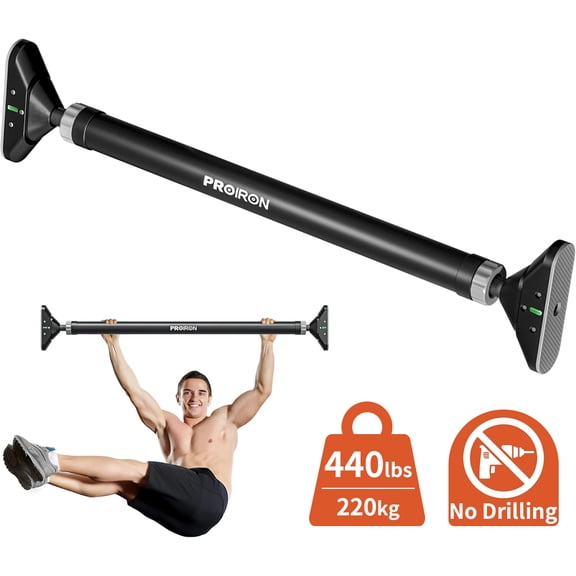PROIRON Pull Up Bar, No Screw Design, Thick Steel, 440LB Weight Bearing, Length 28.3in-38.2in, Non-Slip