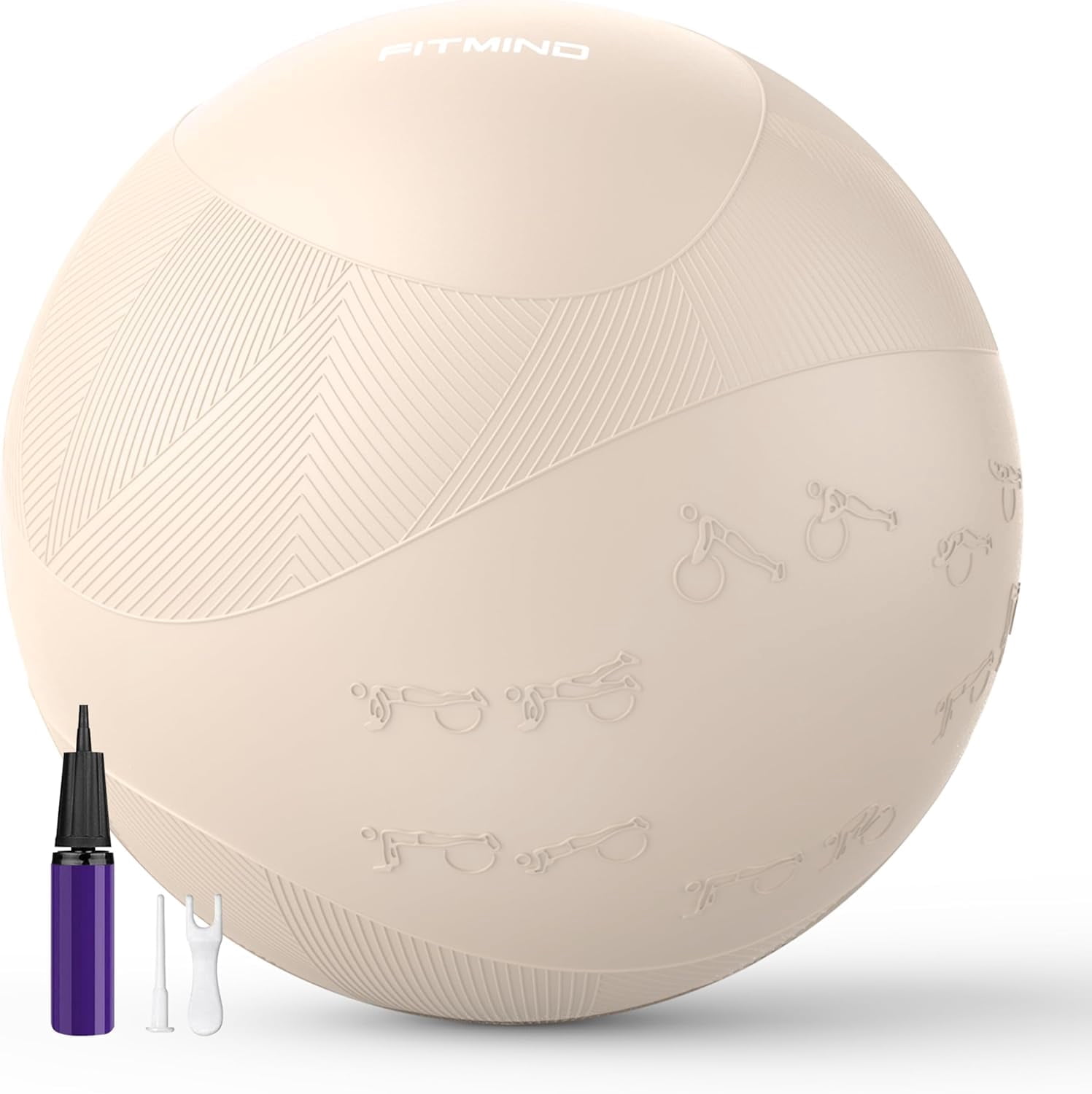 FITMIND Thick Exercise Ball with Embossed Pattern, 25in, Hand Pump, Anti-Burst, Apricot