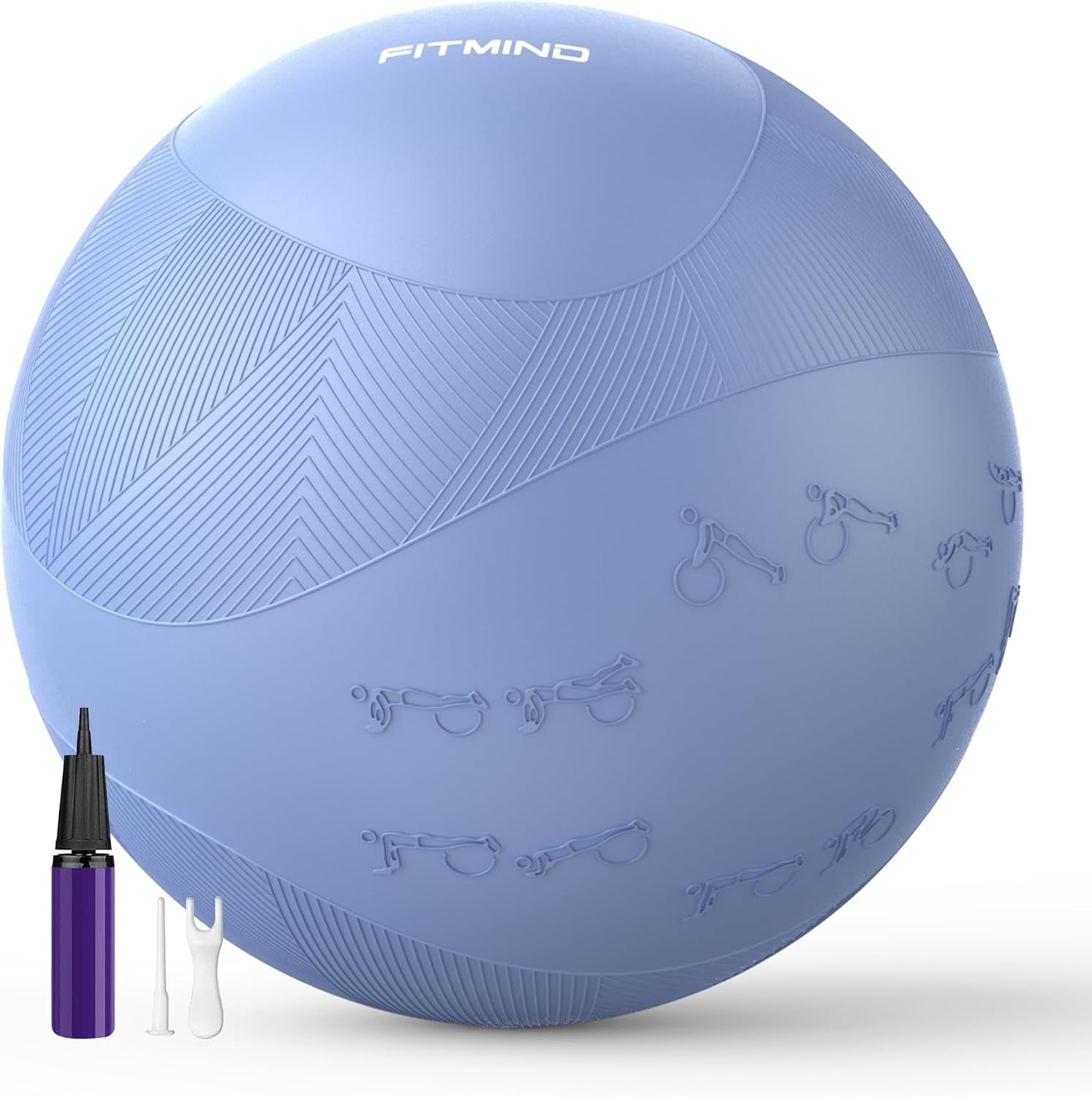 FITMIND Thick Exercise Ball with Embossed Pattern, 25in, Hand Pump, Anti-Burst, Blue