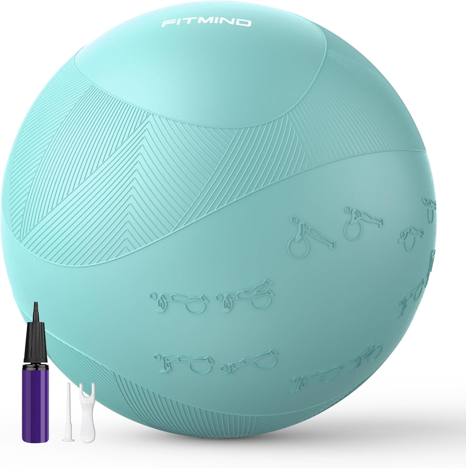 FITMIND Thick Exercise Ball with Embossed Pattern, 25in, Hand Pump, Anti-Burst, Cyan