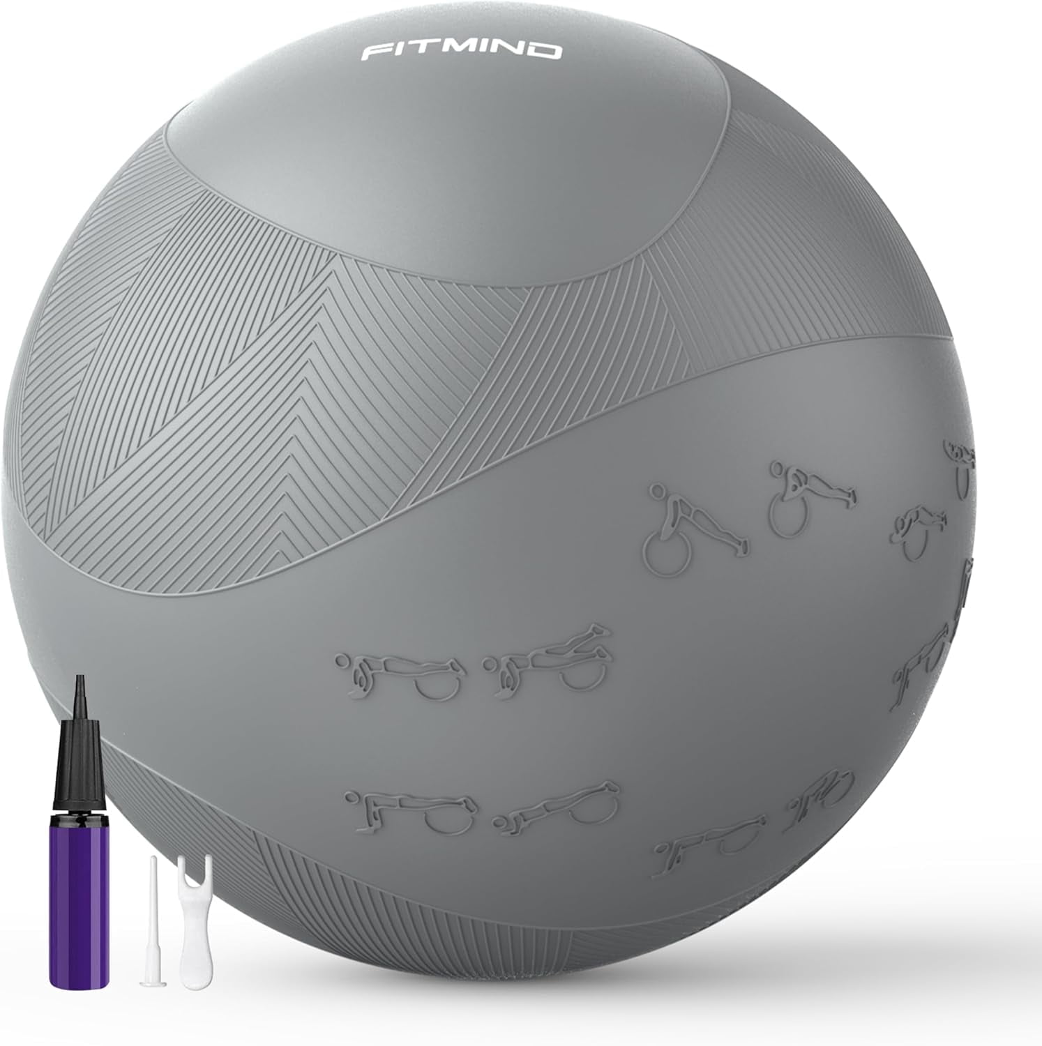 FITMIND Thick Exercise Ball with Embossed Pattern, 29in, Hand Pump, Anti-Burst, Gray