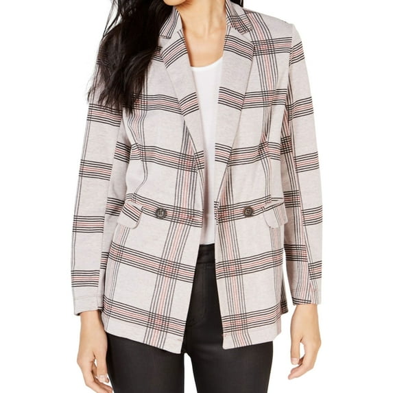 Project 28 Womens NYC Plaid Double Breasted Blazer Jacket, Red, Medium