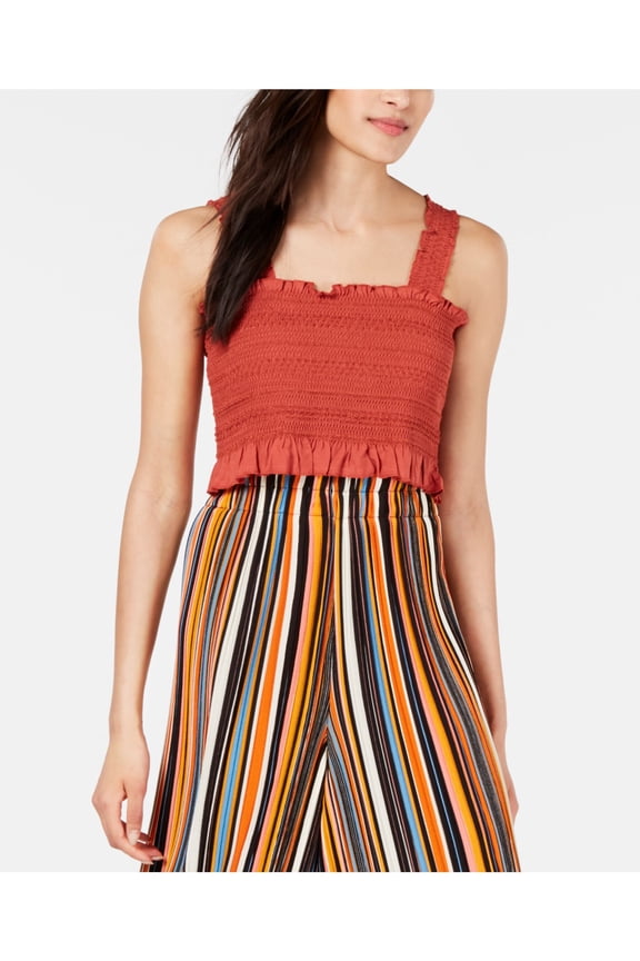 Womens Orange Sleeveless Square Neck Crop Top L