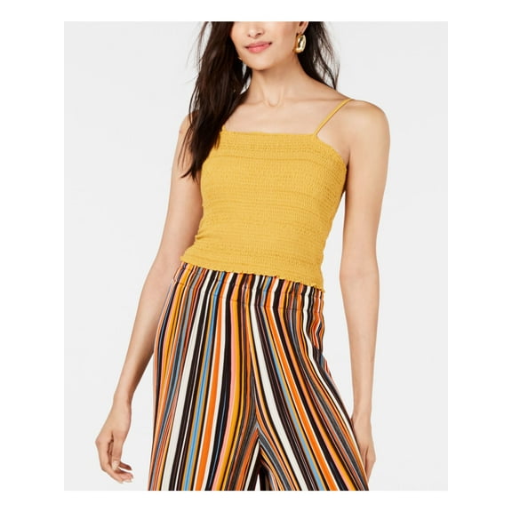 PROJECT 28 NYC Womens Yellow Spaghetti Strap Square Neck Crop Top Size: L