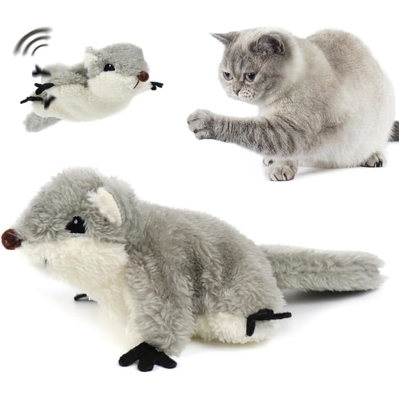 PROKEL Interactive Cat Toy - Flapping Squirrel with USB Rechargeable & Touch Sensor, Lifelike Moving Kicker Toy for Indoor Cats