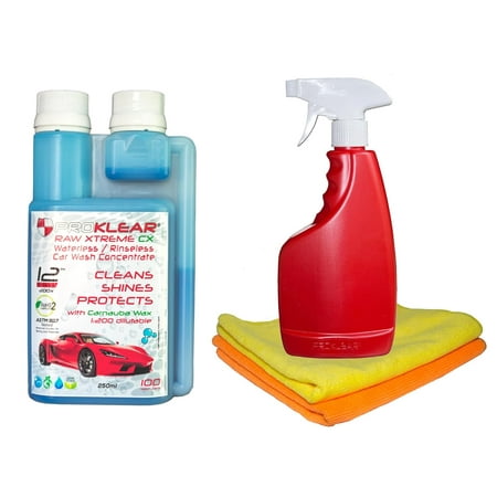 PROKLEAR® Waterless Car Wash Kit Concentrate RAW Xtreme CX Carnauba Wax Rinseless/Waterless Auto Wash Concentrate 250ml - 50 washes