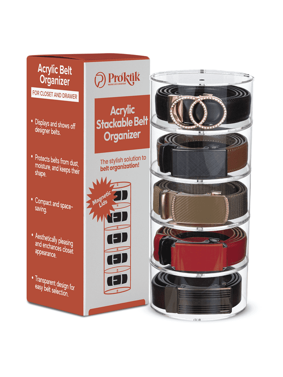 Belt Organizer Acrylic - 5 Layer Stackable Belt Storage for Closet with Magnet Connection