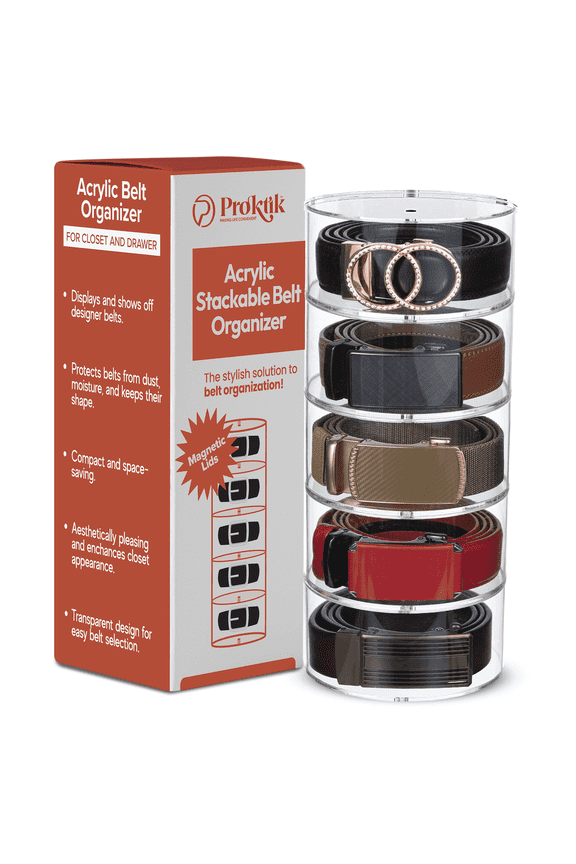 Belt Organizer Acrylic - 5 Layer Stackable Belt Storage for Closet with Magnet Connection