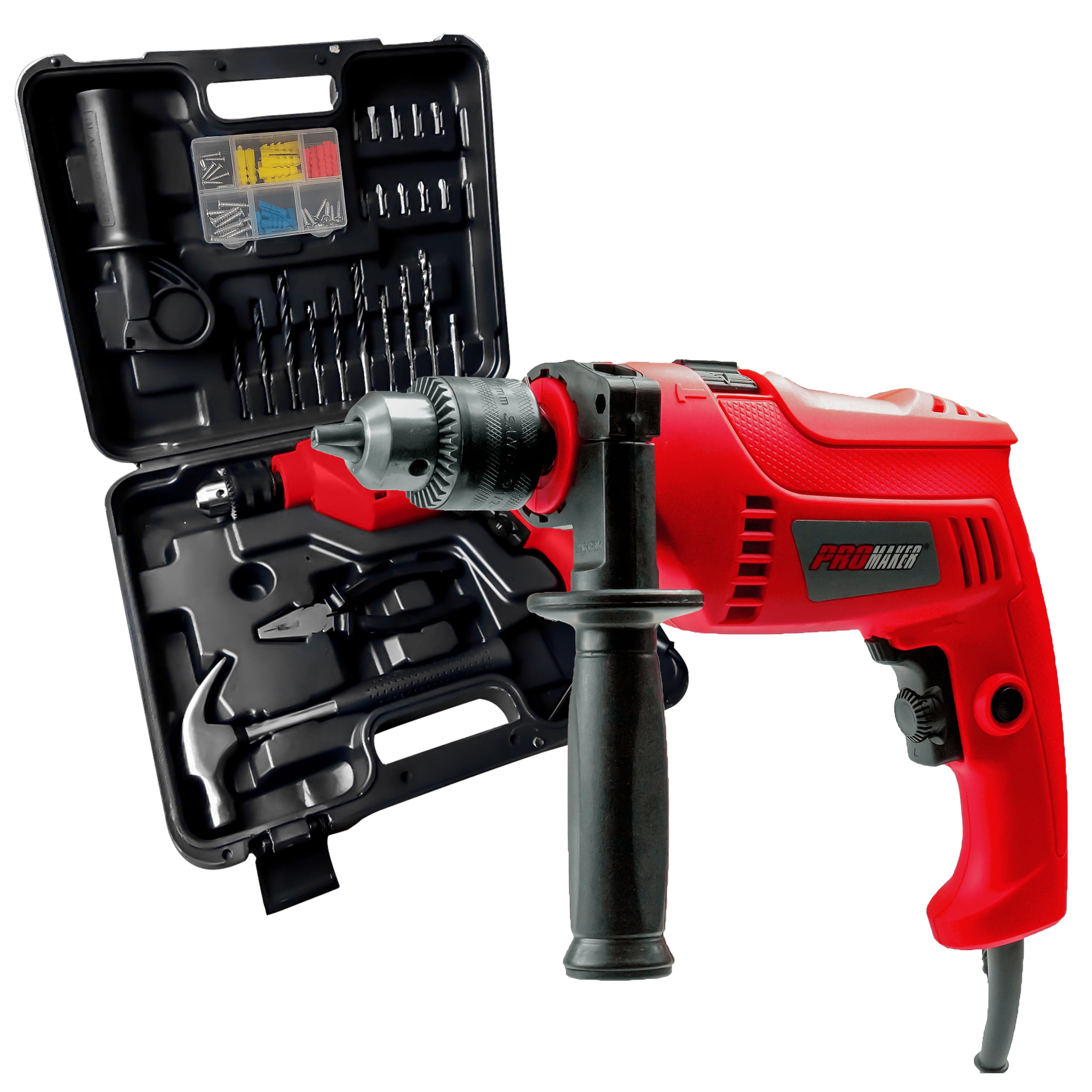 PROMAKER Hammer Drill with 88 Accesories, 1/2-inch, 5 Amp Corded Hammer Drill, Variable speed 0-3000 RPM, option to choose Drill and Hammer.