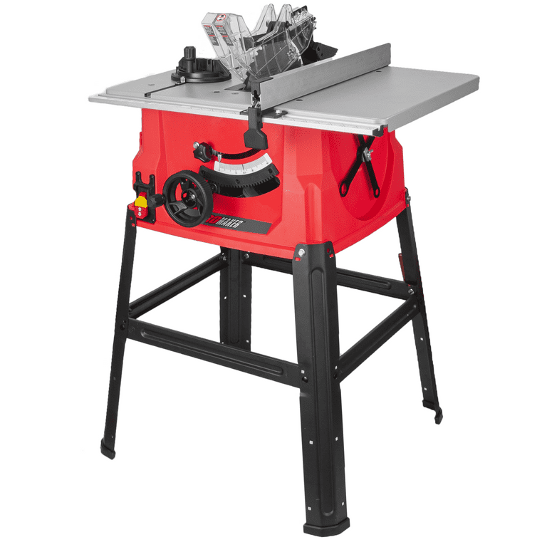 PROMAKER Table Saw 10-inch 15.5-Amp 5000RPM 1800W, Benchtop Table Saw, from  0-45º up to 0º-90º Bevel cut. Table saw 10 inch with metal stand for  woodworking including a Saw Blade. PRO-SB1800 