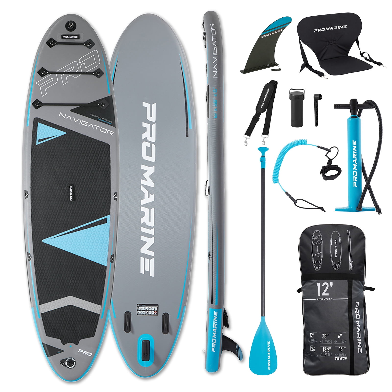 サップボード PRO MARINE, Inflatable Stand Up Paddle Board, 12'x 38