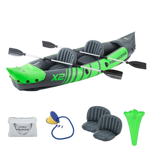 PROMARINE 2 Person Inflatable Kayak Set Blow up Kayak Foldable Paddle Boat with Adjustable Seat, Foot Pump, Orange, Green
