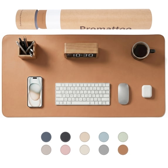 PROMATTOO Desk Pad Protector with Premium Gift Box,Vegan Leather Waterproof Laptop Mat for Keyboard & Mouse,Caramel Brown