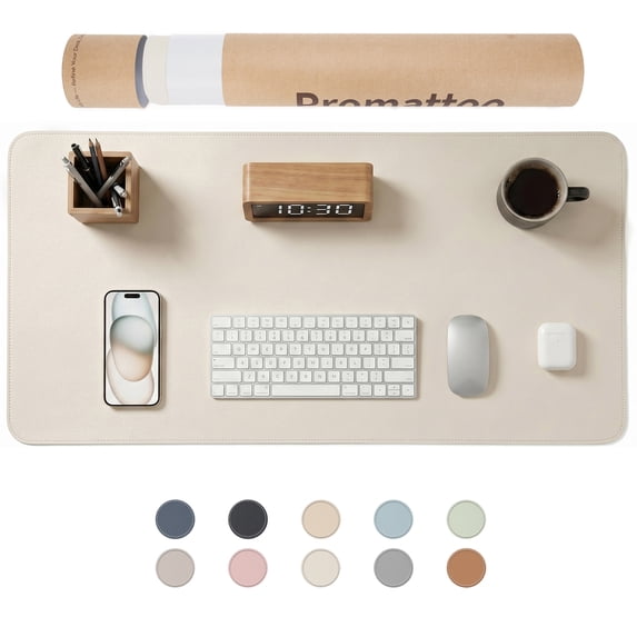 Promattoo Desk Pad Protector, PU Leather Mouse Pad,Waterproof Laptop Desk Mat, Non-Slip Desk Blotter with Gift box, Writing Pad for Office, Home & Gaming,31.5" x 15.7", Creamy White