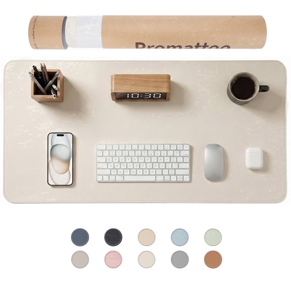 PROMATTOO Desk Pad Protector with Premium Gift Box,Vegan Leather Waterproof Laptop Mat for Keyboard & Mouse,Creamy White