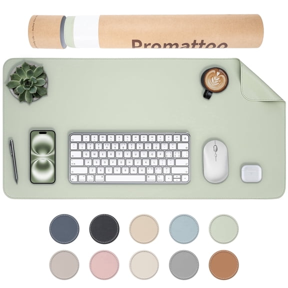 PROMATTOO Desk Pad Protector with Premium Gift Box,Vegan Leather Waterproof Laptop Mat for Keyboard & Mouse,Matcha Green