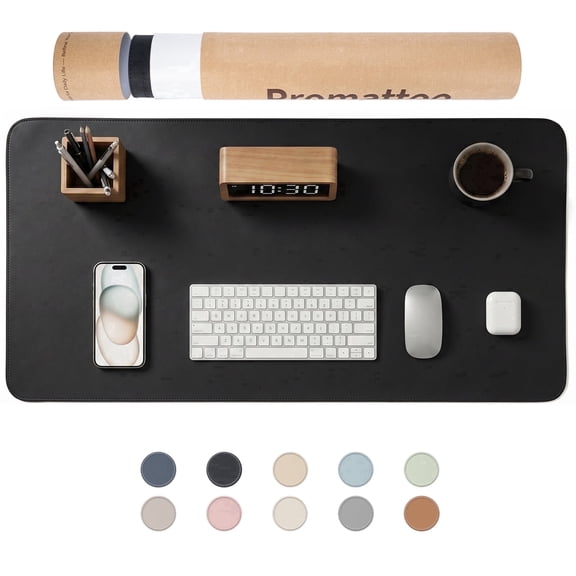 PROMATTOO Desk Pad Protector with Premium Gift Box,Vegan Leather Waterproof Laptop Mat for Keyboard & Mouse,Obsidian Black