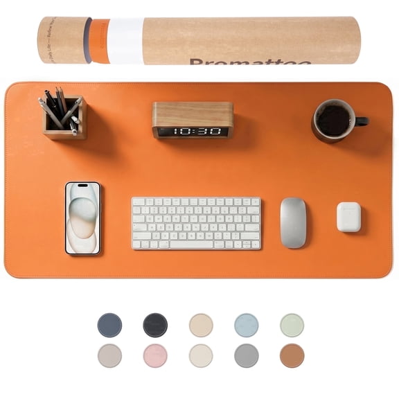 PROMATTOO Desk Pad Protector with Premium Gift Box,Vegan Leather Waterproof Laptop Mat for Keyboard & Mouse,Sunset Orange