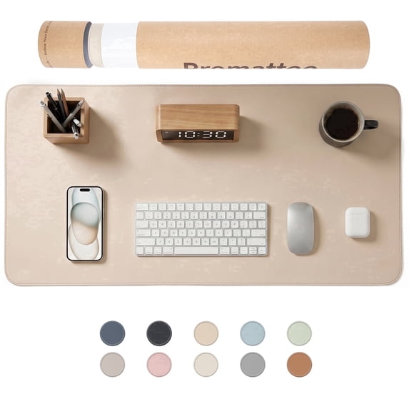 PROMATTOO Desk Pad Protector with Premium Gift Box,Vegan Leather Waterproof Laptop Mat for Keyboard & Mouse,Warm Beige