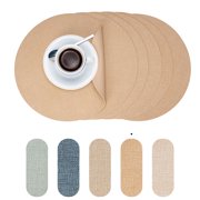 PROMATTOO Round Placemats Set of 6,Faux Leather Heat Resistant Non Slip Table Mats,Warm Tan