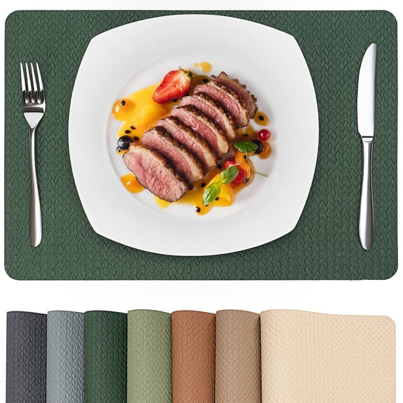 PROMATTOO Woven Embossed Placemats Set of 6,Heat Resistant,Faux Leather Dining Table Mat,Golden Beige