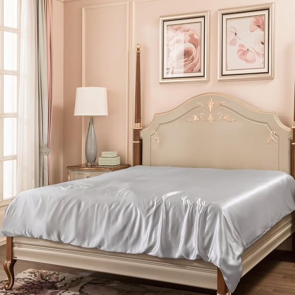 PROMEED 100% Mulberry Silk Duvet Cover, Real Grade 6A+ 23 Momme Silk Quilt/Comforter Cover with Zipper and Coner Tie (Light Grey, King)