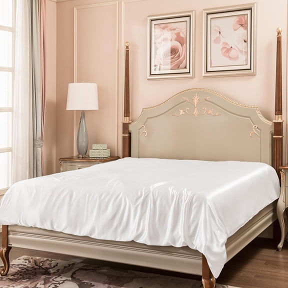 PROMEED 100% Mulberry Silk White Duvet Cover Queen Size, Real Grade 6A+ 23 Momme Silk Quilt/Comforter Cover with Zipper and Coner Tie (White, Queen)