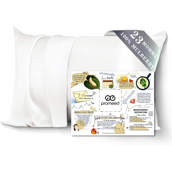 PROMEED 23 Momme White Silk Pillowcase for Hair and Skin, 100% Natural Mulberry Silk Pillow Case for Sensitive Skin, Breathable and Soft Acne Pillowcase (Queen 20"x30", White)