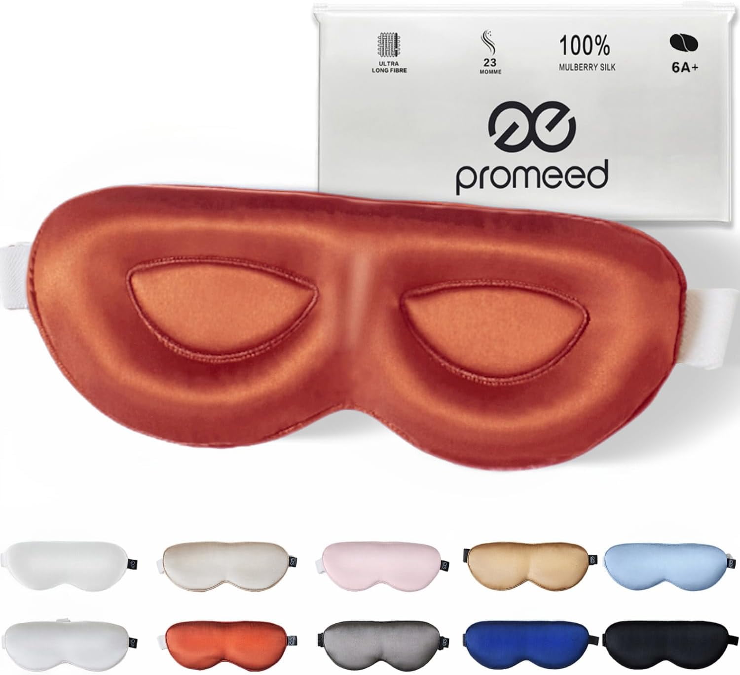 PROMEED Adjustable Pure Mulberry Silk Sleep Mask 23 Momme, 3D Contoured No-Pressure Cup Eye Mask for Sleeping, Super Soft Breathable Blindfold, Perfect Blocks Light for Sleeping (Pink)
