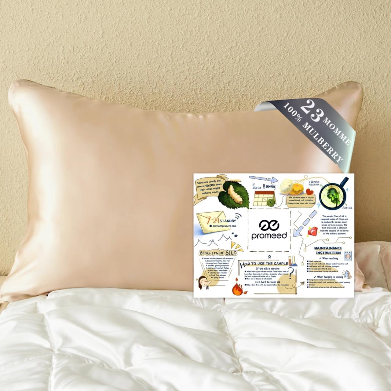 PROMEED Hyaluronic Acid Silk Pillowcase 100% Mulberry, Ultra-Hydrating 23 Momme Silk Pillow Case for Hair and Skin, Grade 6A+, Lock in Moisture Overnight (Champagne, Queen-20 x30)