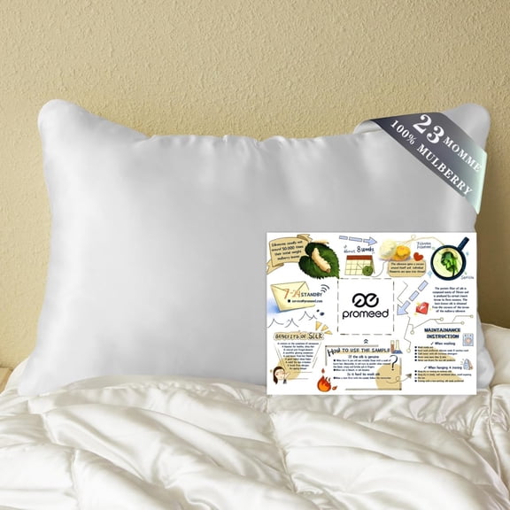 PROMEED Hyaluronic Acid Silk Pillowcase 100% Mulberry, Ultra-Hydrating 23 Momme Silk Pillow Case for Hair and Skin, Grade 6A+, Lock in Moisture Overnight (White, King-20"x36")