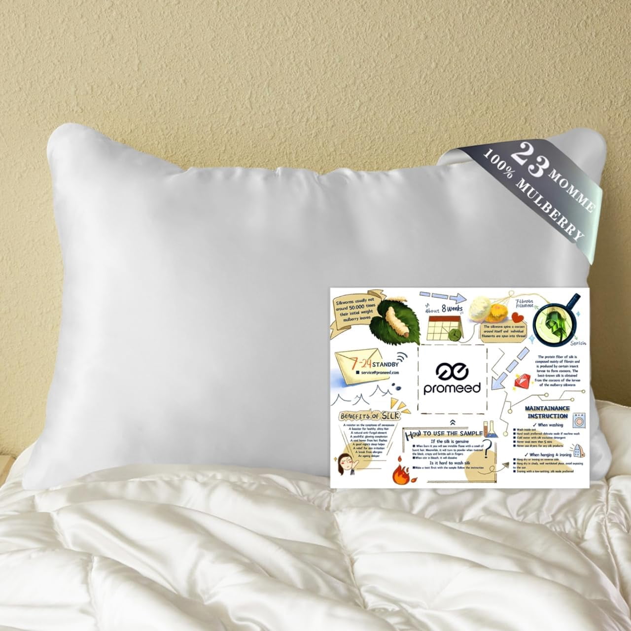 PROMEED Hyaluronic Acid Silk Pillowcase 100% Mulberry, Ultra-Hydrating 23 Momme Silk Pillow Case for Hair and Skin, Grade 6A+, Lock in Moisture Overnight (White, Queen-20 x30)