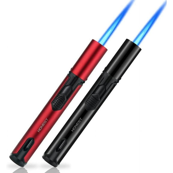 PROMISE Butane Torch Lighter, 6-inch Refillable Pen Lighter Adjustable Jet Flame Butane Lighter for Candles, Grills, Fireplaces, Camping(Gas Not Included)(Black& Red)