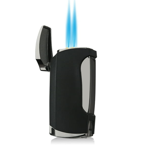 PROMISE Double Flame Torch Cigar Lighter Cigar Puncher Giftsets shipped without gas (Black)