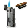 thumbnail image 1 of PROMISE Triple Jet Torch Lighter with Cigar Cutter Punch Cigar Rest Cigarette Lighter Visible Gas Tank Adjustable flame Gas not Included (Black Nickel), 1 of 6