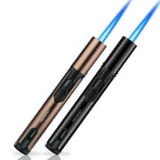 PROMISE butane Torch Lighter, 6-inch Refillable Pen Lighter Adjustable Jet Flame Butane Lighter for Candles, Grills, Fireplaces, Camping(Gas Not Included) Black& Brown