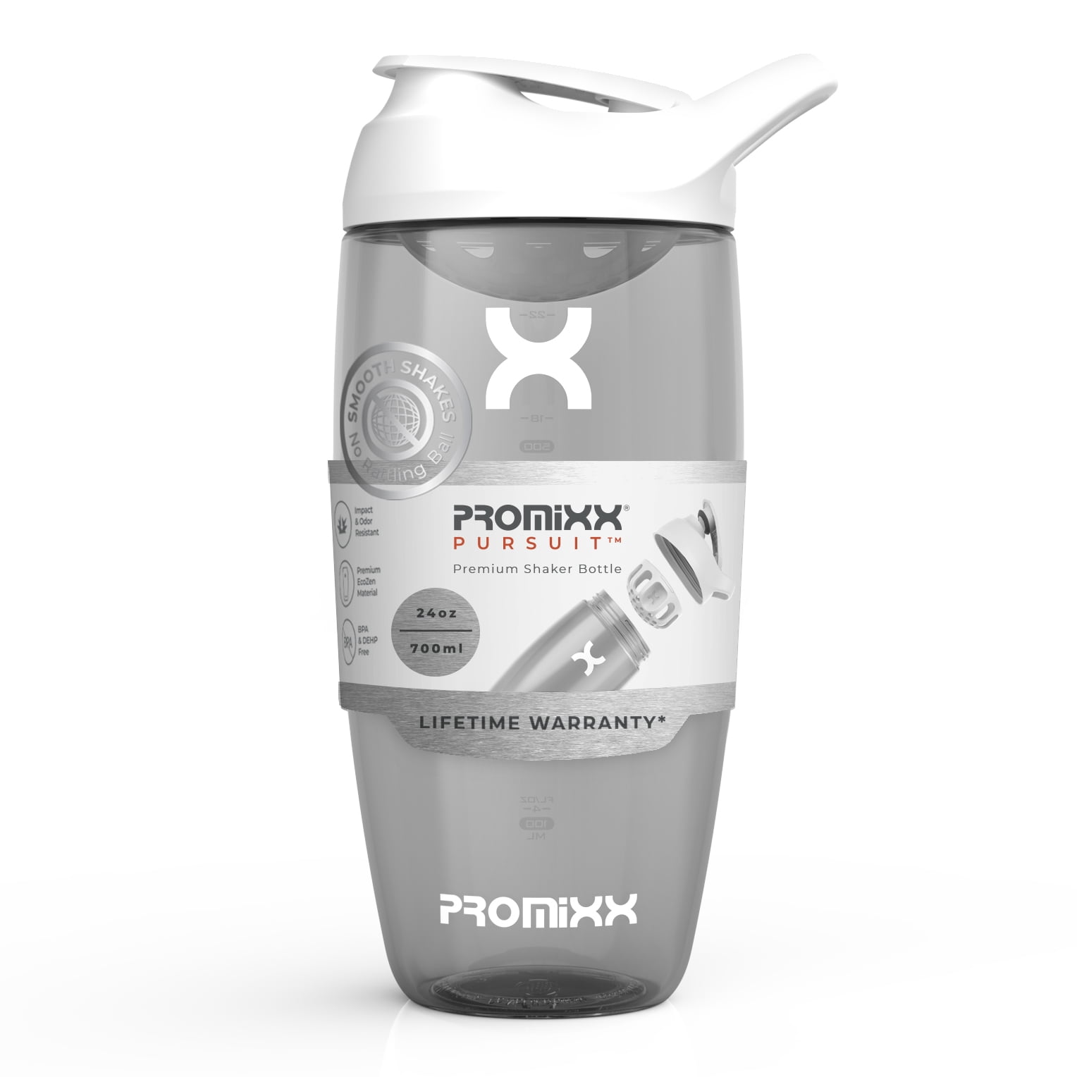 PROMiXX Shaker Bottle - Premium Protein Mixes and Supplement Shaker (24oz,  Arctic White) 