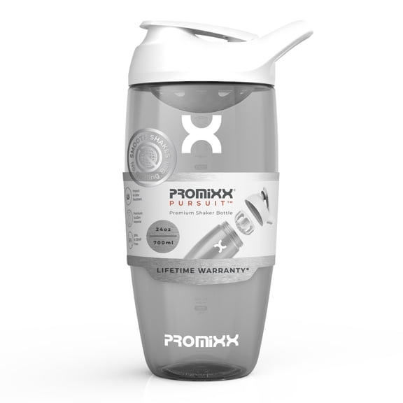 PROMiXX Shaker Bottle - Premium Protein Mixes and Supplement Shaker (24oz, Arctic White)