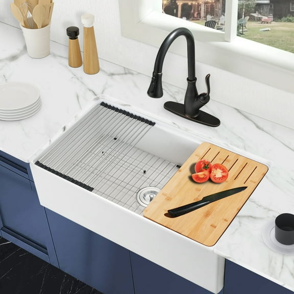 PROOX 30" L X 20" W Apron-front Farmhouse Fireclay Kitchen Sink with Accessories