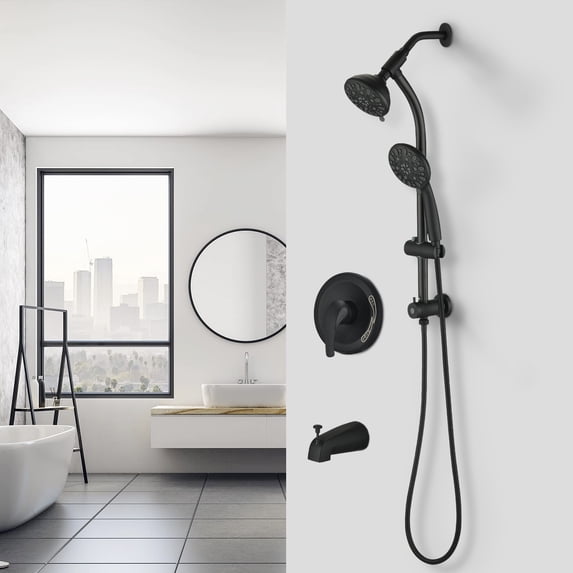 PROOX 7-Function Dual Head Shower Faucet Drill-Free slide bar combo Bathtub Spout Included Valve