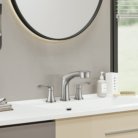 PROOX 8 in. Widespread Double Handle Bathroom Faucet with Pull Out Sprayer