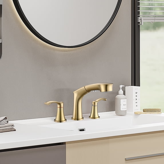 PROOX 8 in. Widespread Double Handle Bathroom Faucet with Pull Out Sprayer